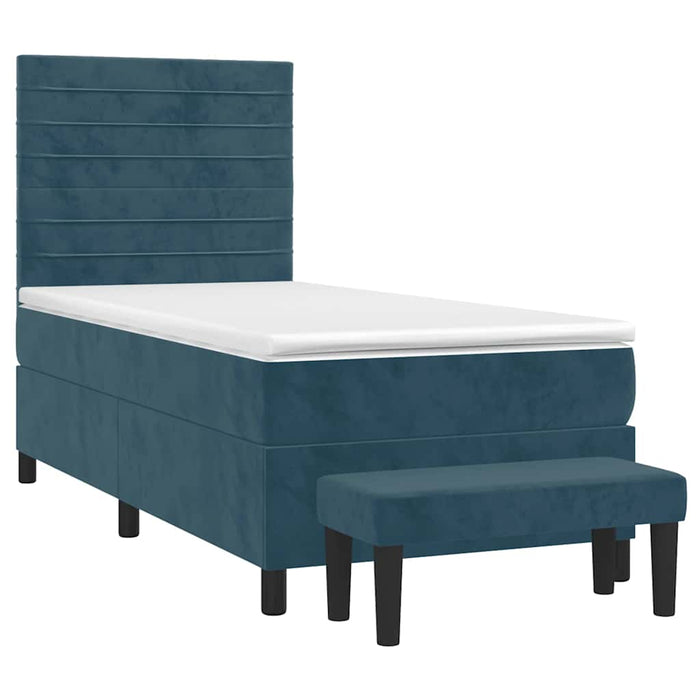 Pat box spring cu saltea, albastru închis, 90x200 cm, catifea - WALTI WALTI