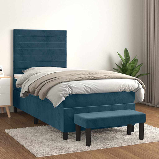 Pat box spring cu saltea, albastru închis, 90x200 cm, catifea - WALTI WALTI