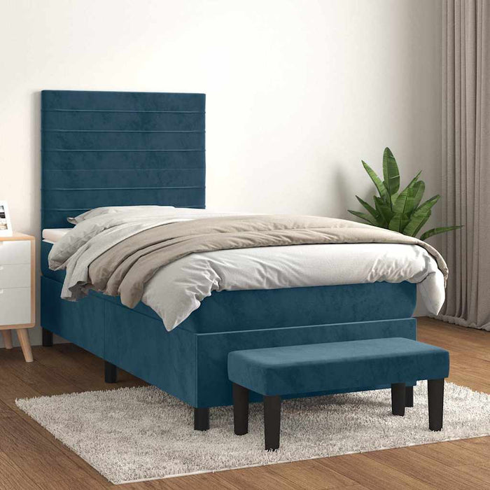 Pat box spring cu saltea, albastru închis, 90x200 cm, catifea - WALTI WALTI