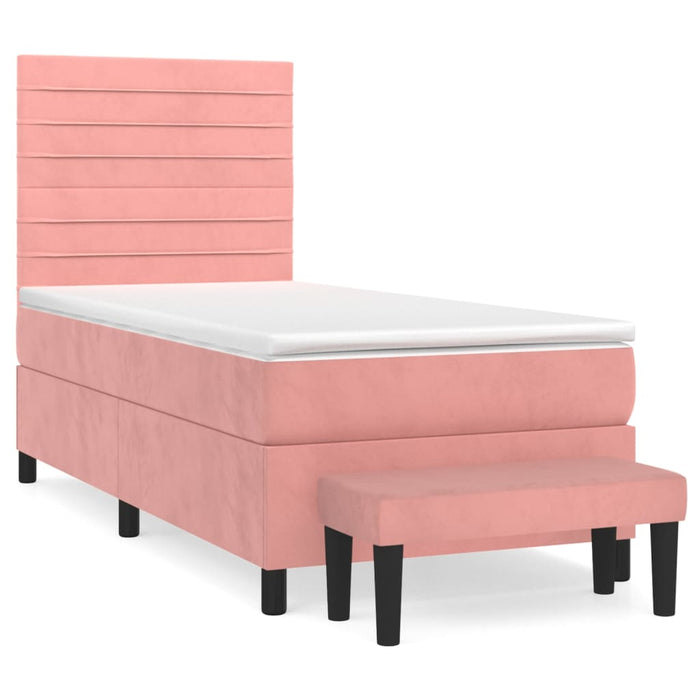 Pat box spring cu saltea, roz, 90x200 cm, catifea - WALTI WALTI
