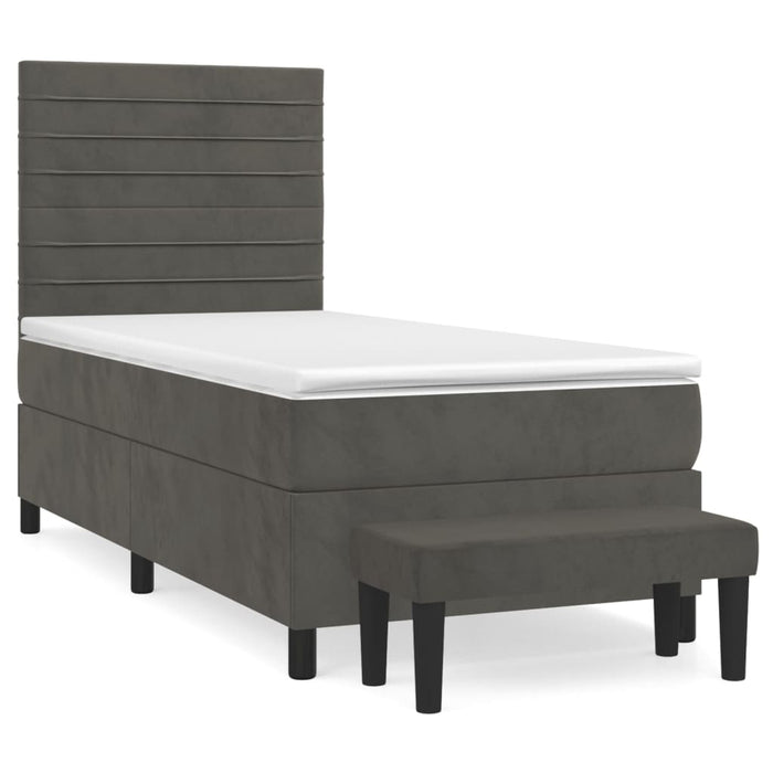 Pat box spring cu saltea, gri închis, 100x200 cm, catifea - WALTI WALTI