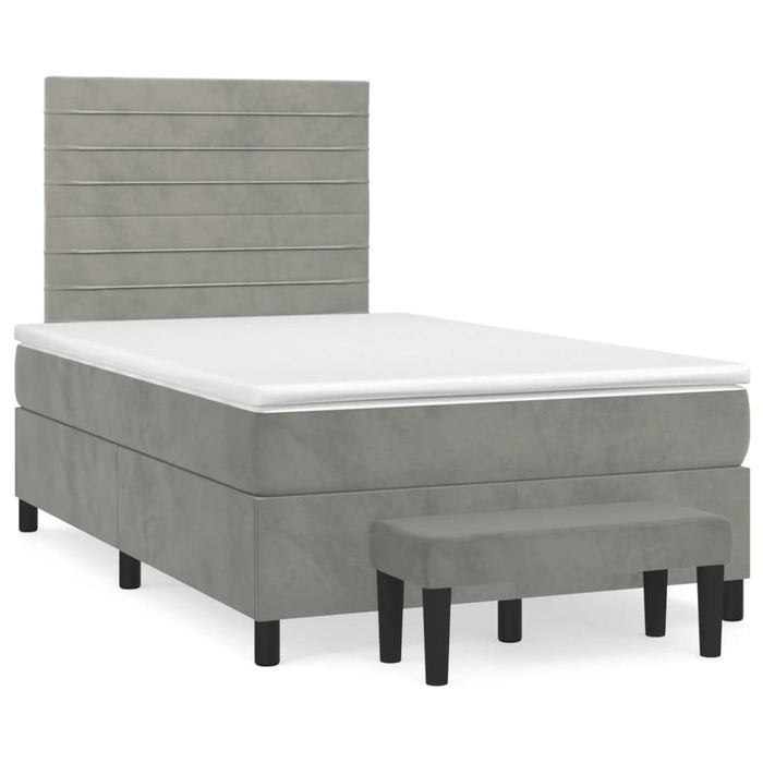 Pat continental cu saltea, gri deschis, 120x200 cm, catifea - WALTI WALTI