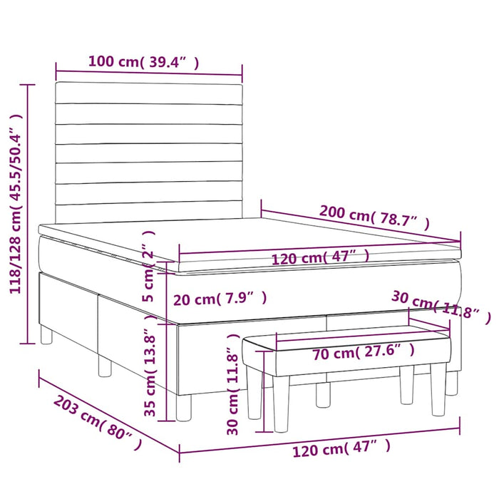 Pat box spring cu saltea, verde închis, 120x200 cm, catifea WALTI