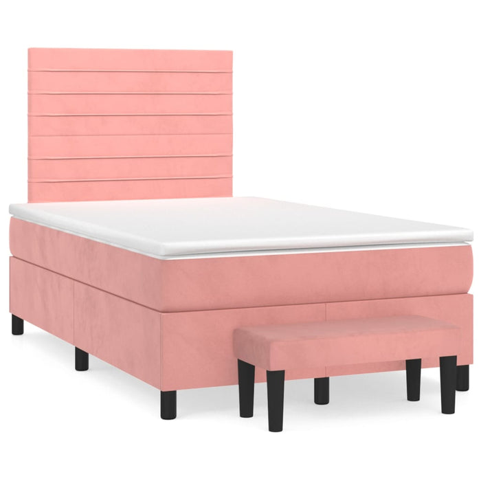 Pat box spring cu saltea, roz, 120x200 cm, catifea - WALTI WALTI