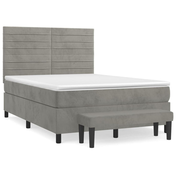 Pat box spring cu saltea, gri deschis, 140x190 cm, catifea - WALTI WALTI