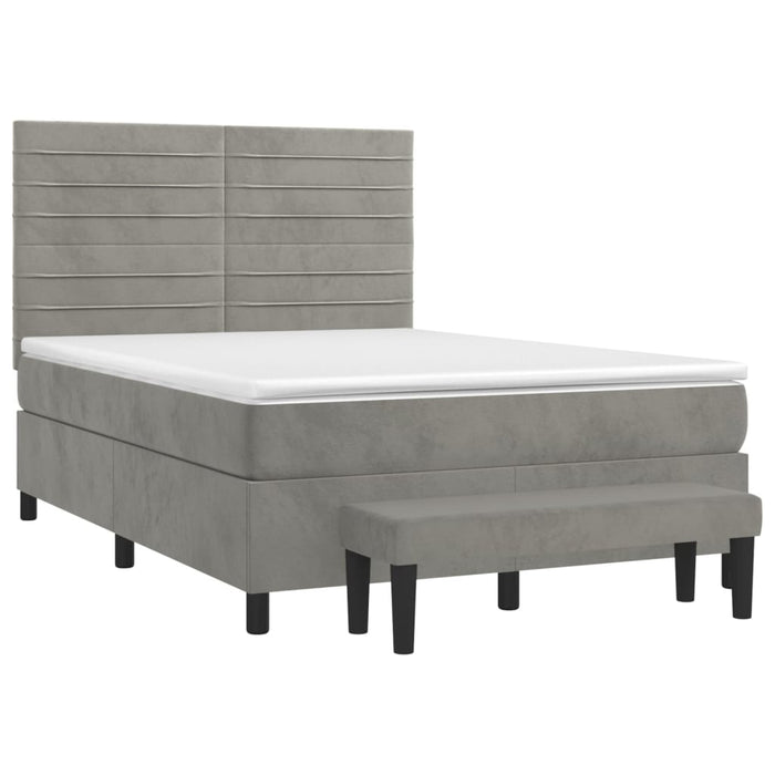 Pat box spring cu saltea, gri deschis, 140x190 cm, catifea - WALTI WALTI