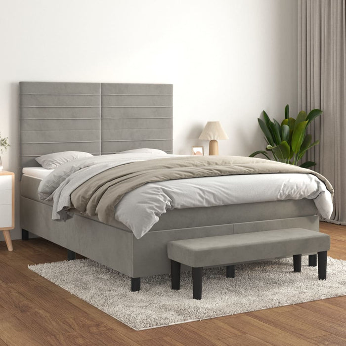 Pat box spring cu saltea, gri deschis, 140x190 cm, catifea - WALTI WALTI