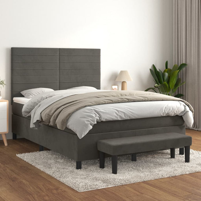 Pat box spring cu saltea, gri închis, 140x190 cm, catifea - WALTI WALTI