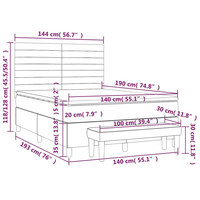 Pat box spring cu saltea, verde închis, 140x190 cm, catifea - WALTI WALTI
