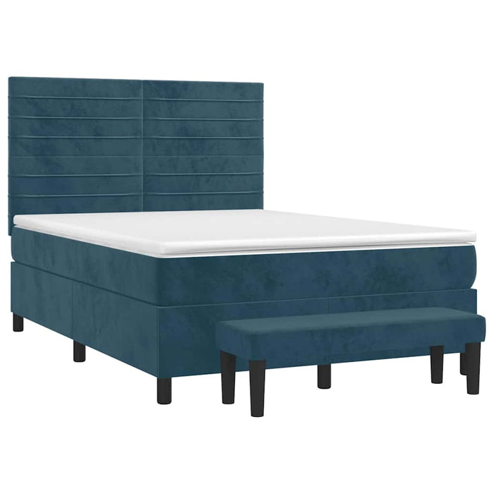 Pat box spring cu saltea, albastru închis, 140x190 cm, catifea - WALTI WALTI