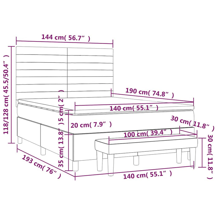 Pat box spring cu saltea, albastru închis, 140x190 cm, catifea - WALTI WALTI