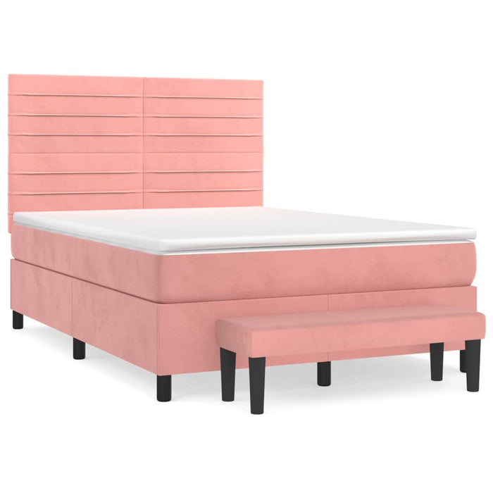Pat box spring cu saltea, roz, 140x190 cm, catifea - WALTI WALTI