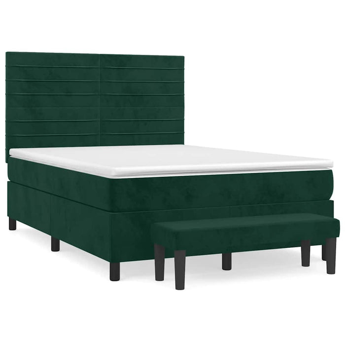 Pat box spring cu saltea, verde închis, 140x200 cm, catifea - WALTI WALTI