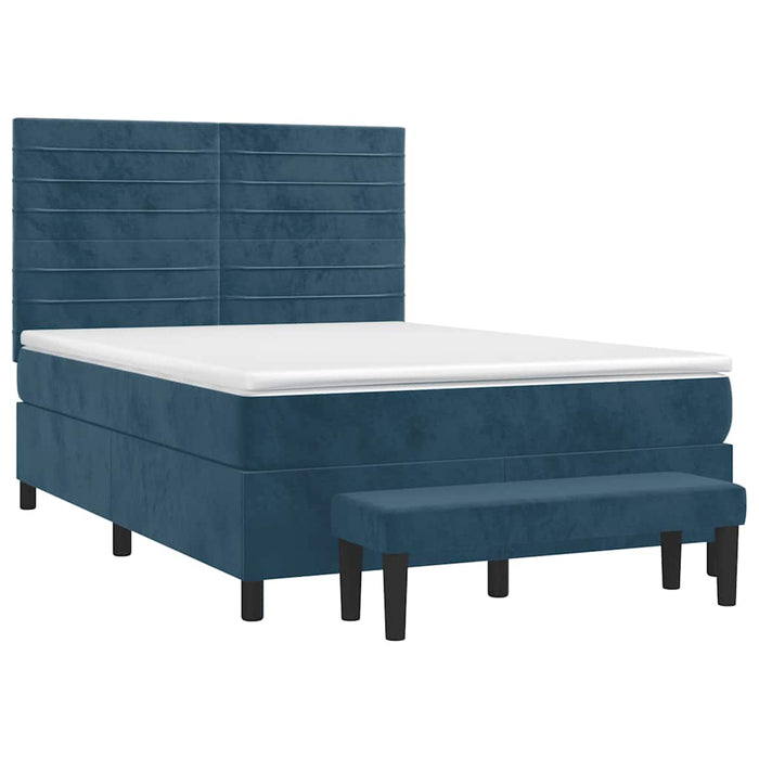 Pat box spring cu saltea, albastru închis, 140x200 cm, catifea - WALTI WALTI