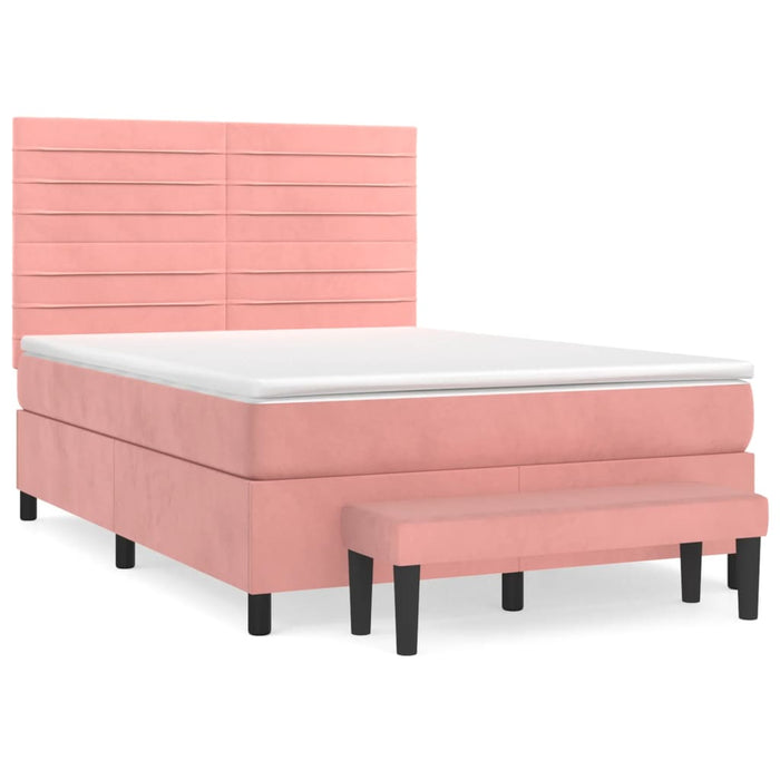 Pat box spring cu saltea, roz, 140x200 cm, catifea - WALTI WALTI