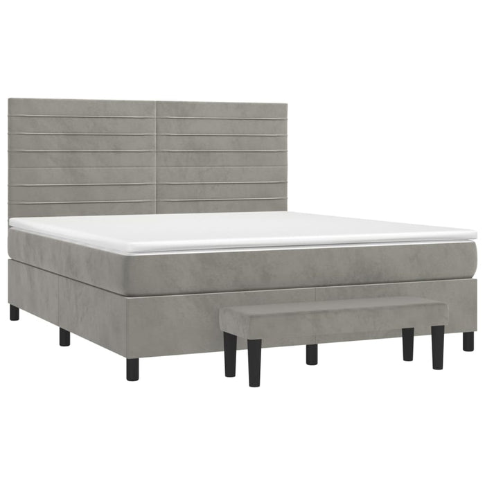 Pat box spring cu saltea, gri deschis, 160x200 cm, catifea - WALTI WALTI