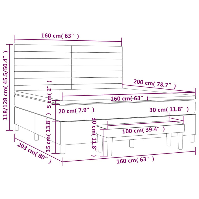 Pat box spring cu saltea, albastru închis, 160x200 cm, catifea - WALTI WALTI