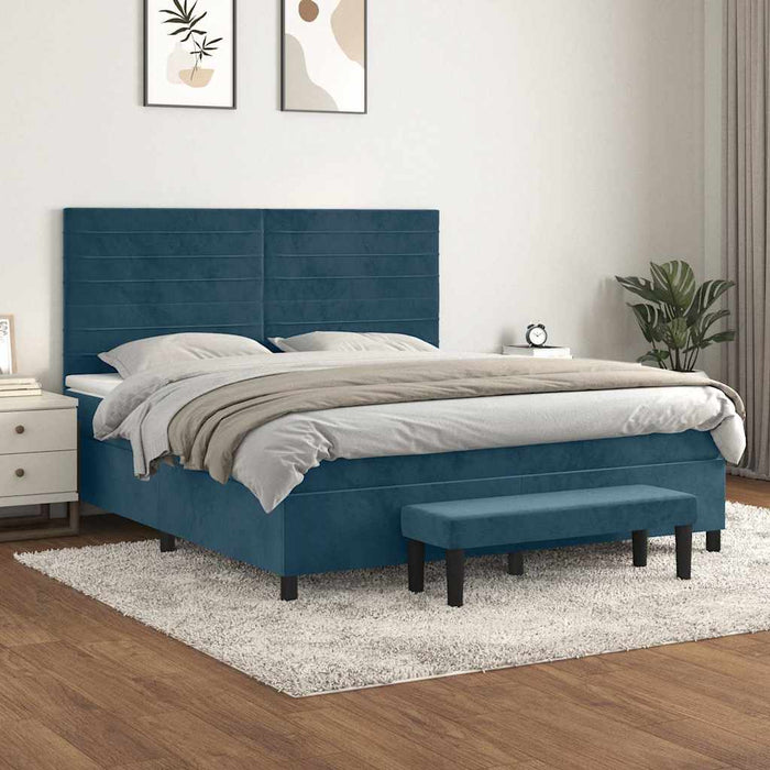Pat box spring cu saltea, albastru închis, 160x200 cm, catifea - WALTI WALTI