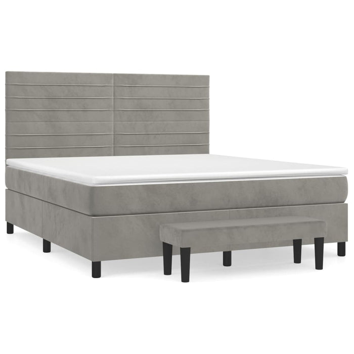 Pat box spring cu saltea, gri deschis, 180x200 cm, catifea - WALTI WALTI