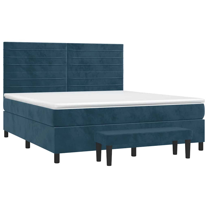 Pat box spring cu saltea, albastru închis, 180x200 cm, catifea - WALTI WALTI