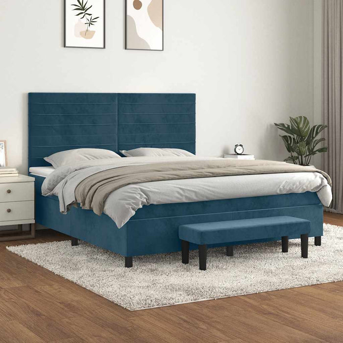 Pat box spring cu saltea, albastru închis, 180x200 cm, catifea - WALTI WALTI