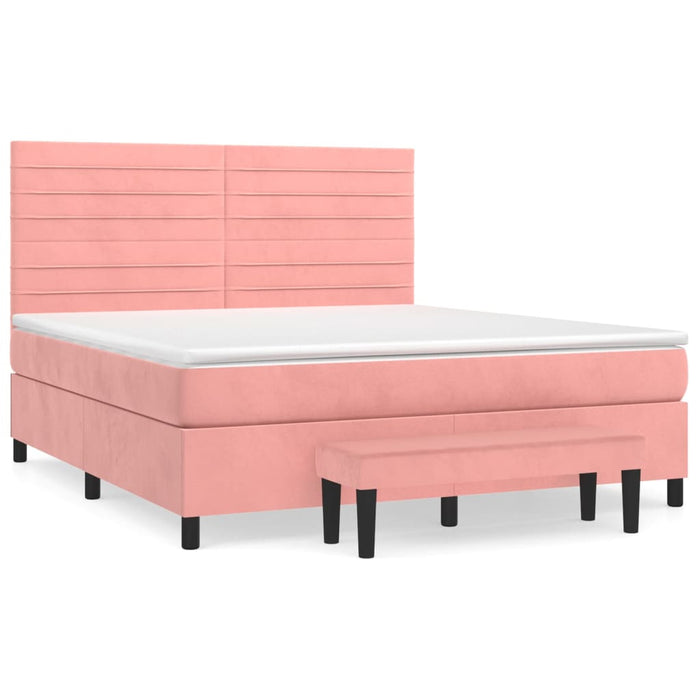 Pat box spring cu saltea, roz, 180x200 cm, catifea - WALTI WALTI