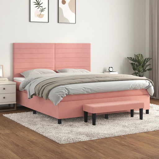 Pat box spring cu saltea, roz, 180x200 cm, catifea - WALTI WALTI