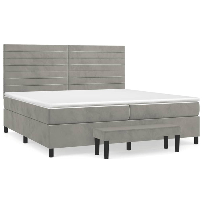 Pat box spring cu saltea, gri deschis, 200x200 cm, catifea - WALTI WALTI