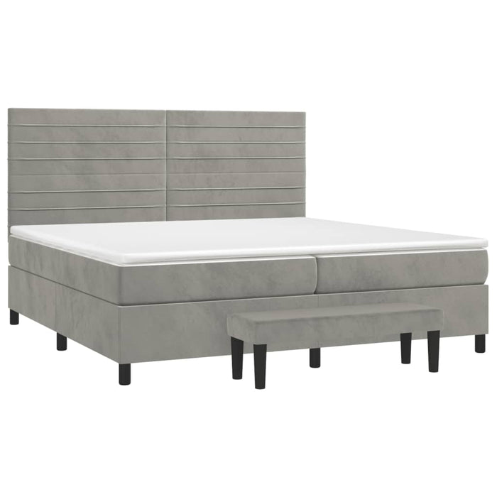 Pat box spring cu saltea, gri deschis, 200x200 cm, catifea - WALTI WALTI