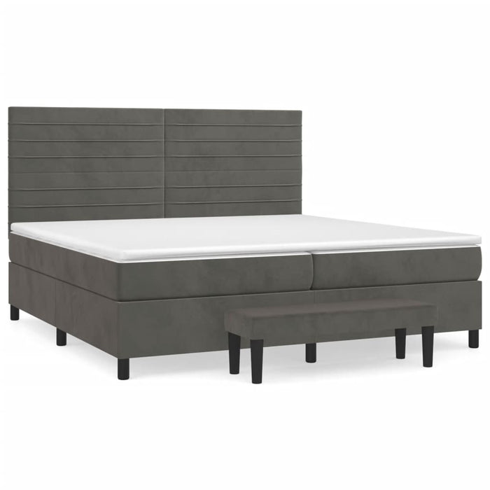 Pat box spring cu saltea, gri închis, 200x200 cm, catifea - WALTI WALTI