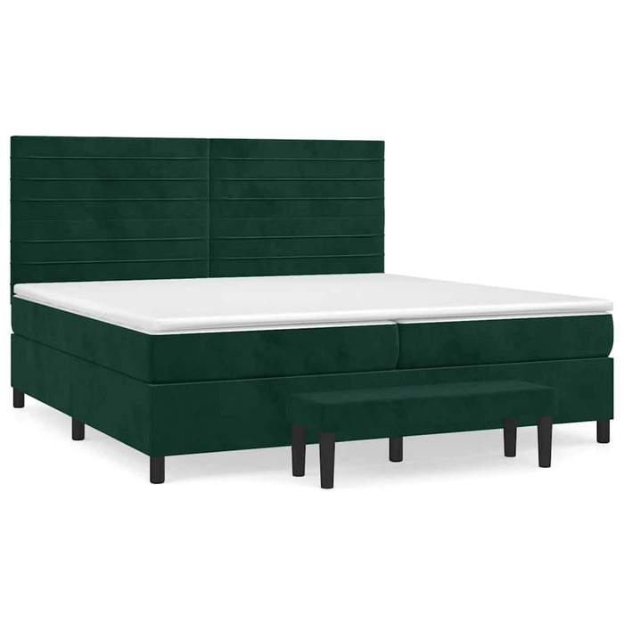 Pat box spring cu saltea, verde închis, 200x200 cm, catifea WALTI