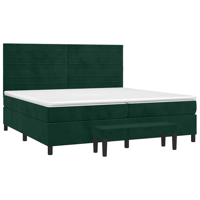 Pat box spring cu saltea, verde închis, 200x200 cm, catifea WALTI