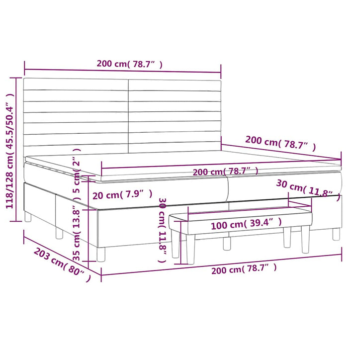 Pat box spring cu saltea, verde închis, 200x200 cm, catifea WALTI