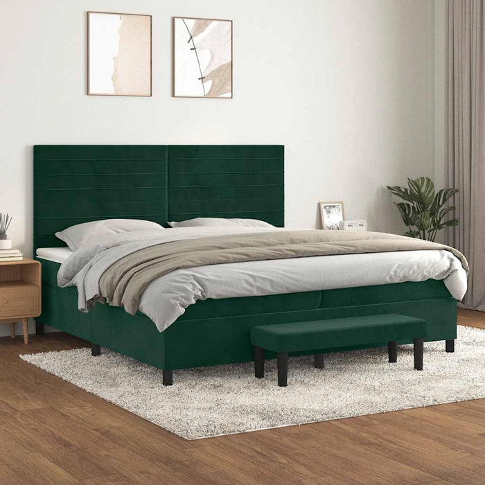 Pat box spring cu saltea, verde închis, 200x200 cm, catifea WALTI