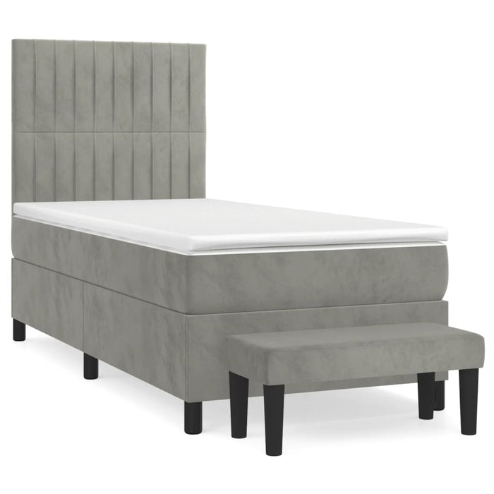 Pat box spring cu saltea, gri deschis, 90x190 cm, catifea - WALTI WALTI