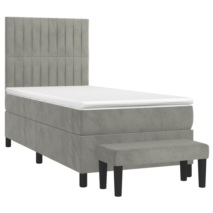 Pat box spring cu saltea, gri deschis, 90x190 cm, catifea - WALTI WALTI