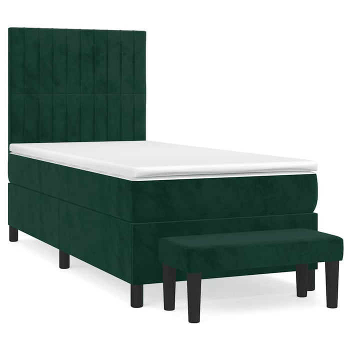 Pat box spring cu saltea, verde închis, 90x190 cm, catifea WALTI