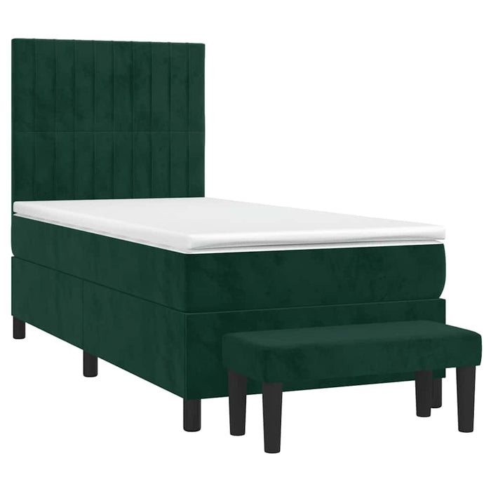 Pat box spring cu saltea, verde închis, 90x190 cm, catifea WALTI