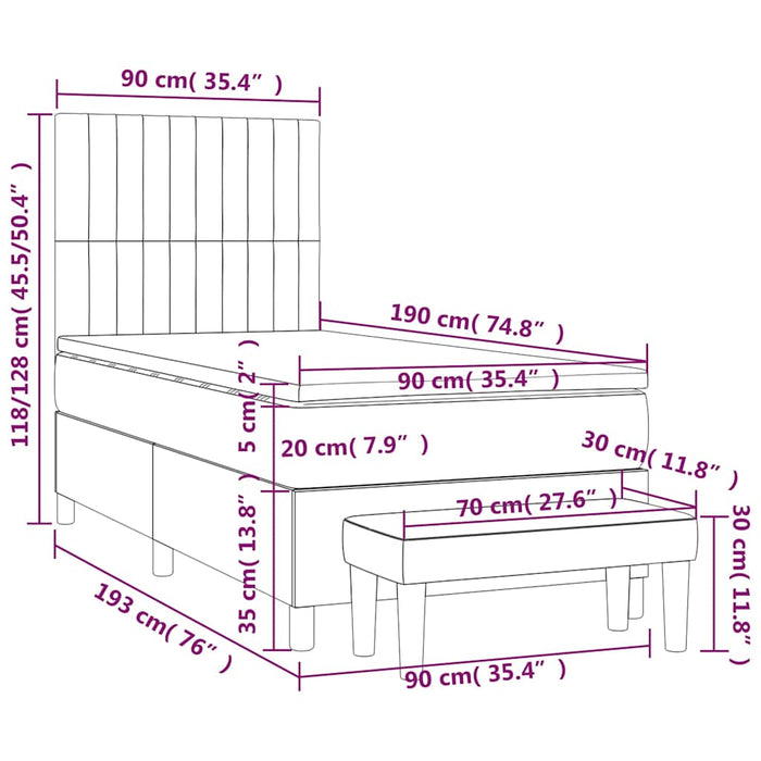 Pat box spring cu saltea, verde închis, 90x190 cm, catifea WALTI