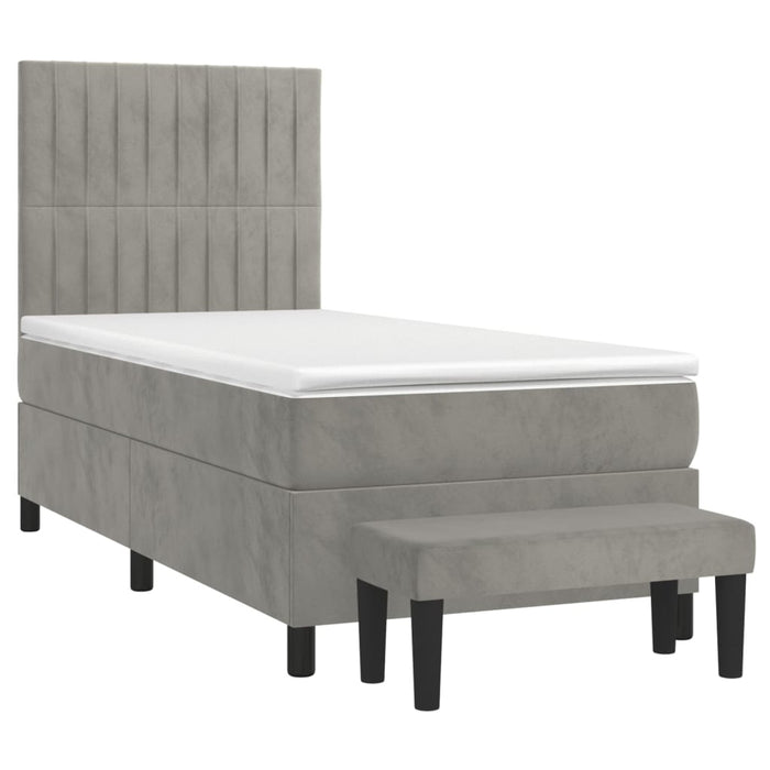 Pat box spring cu saltea, gri deschis, 90x200 cm, catifea - WALTI WALTI