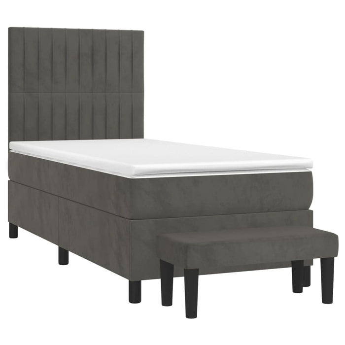 Pat box spring cu saltea, gri închis, 90x200 cm, catifea - WALTI WALTI