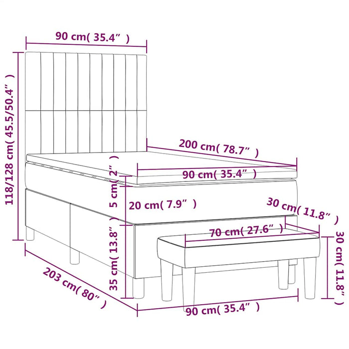 Pat box spring cu saltea, albastru închis, 90x200 cm, catifea - WALTI WALTI