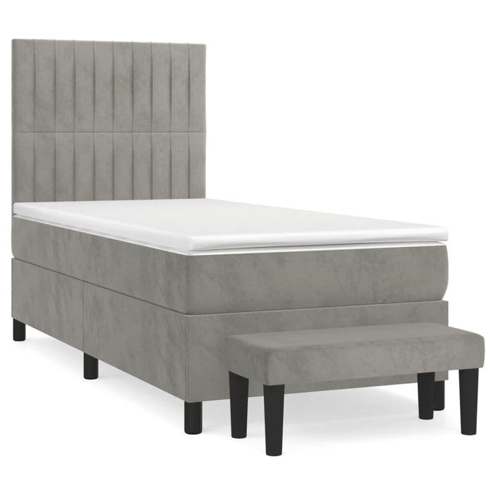 Pat box spring cu saltea, gri deschis, 100x200 cm, catifea - WALTI WALTI