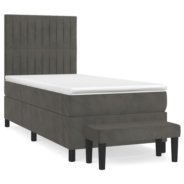 Pat box spring cu saltea, gri închis, 100x200 cm, catifea - WALTI WALTI