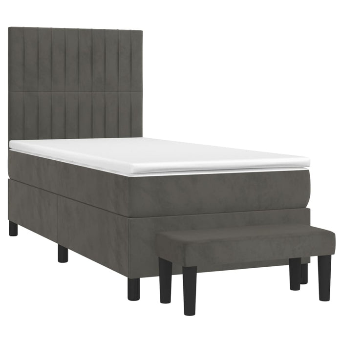 Pat box spring cu saltea, gri închis, 100x200 cm, catifea - WALTI WALTI