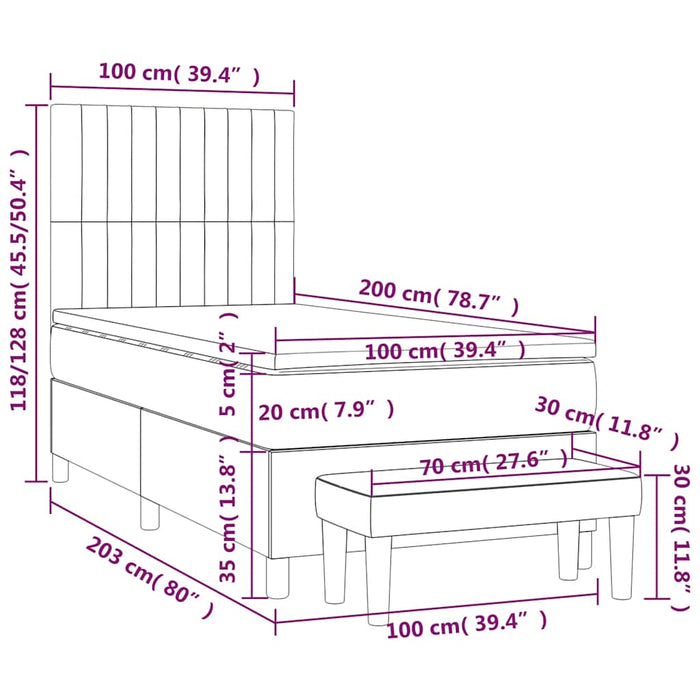 Pat box spring cu saltea, verde închis, 100x200 cm, catifea - WALTI WALTI
