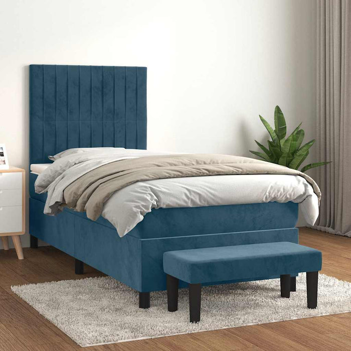 Pat box spring cu saltea, albastru închis, 100x200 cm, catifea - WALTI WALTI