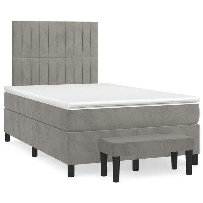 Pat continental cu saltea, gri deschis, 120x200 cm, catifea - WALTI WALTI