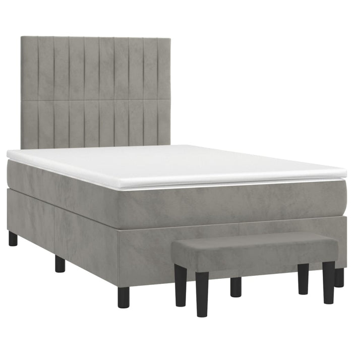 Pat continental cu saltea, gri deschis, 120x200 cm, catifea - WALTI WALTI