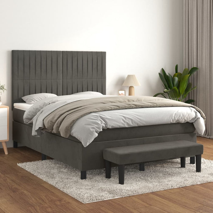 Pat box spring cu saltea, gri închis, 140x200 cm, catifea - WALTI WALTI